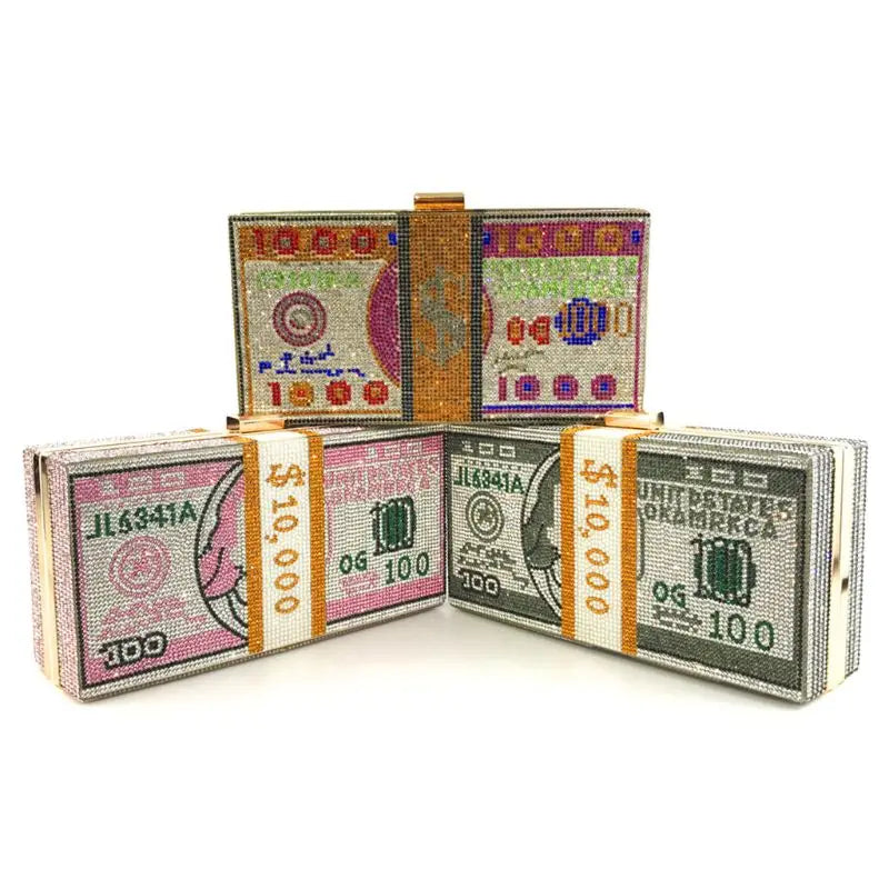 Pochette Liasse Billets Strass Luxe - Clutch Dollars Soirée Mariage Originale - badassmood