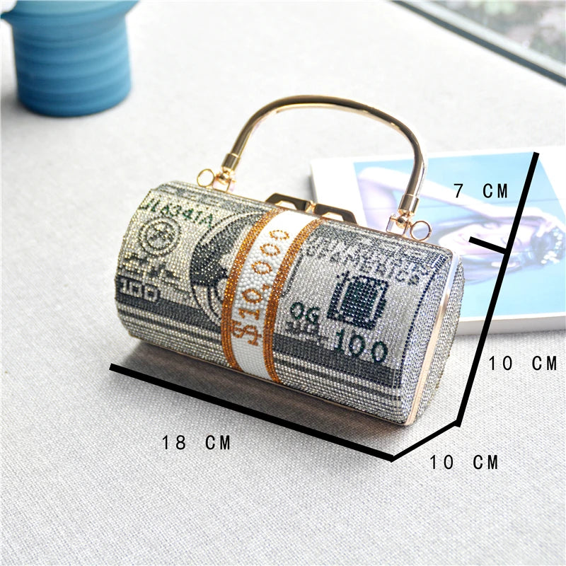 Pochette Liasse Billets Strass Luxe - Clutch Dollars Soirée Mariage Originale - badassmood