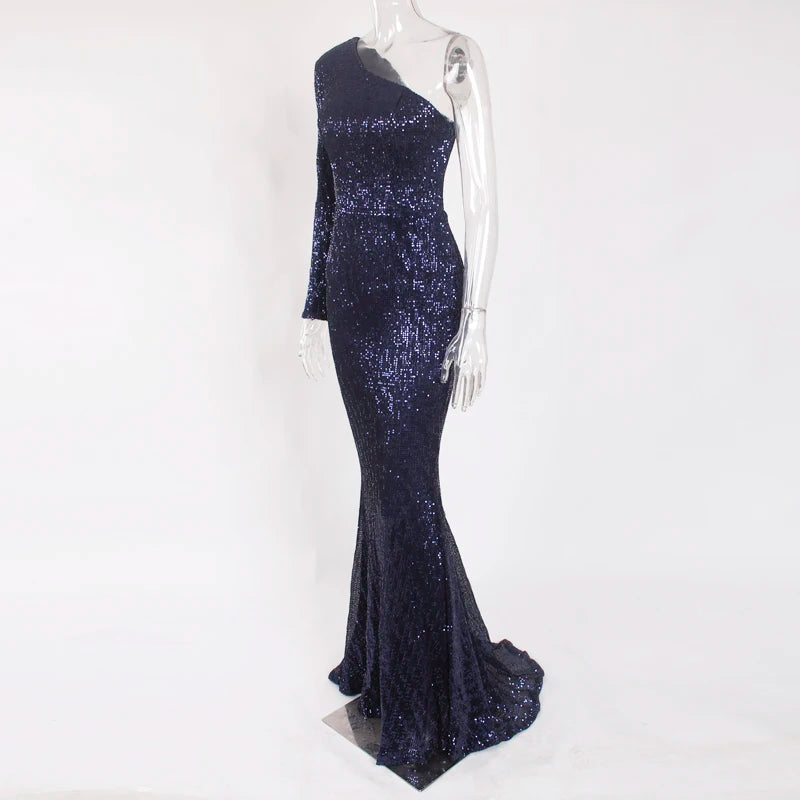 Robe de Soirée Sequins Asymétrique Femme - Robe Sirène Luxe Dos Nu