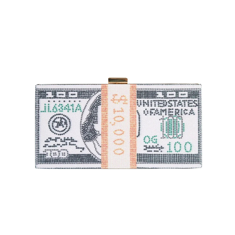Pochette Liasse Billets Strass Luxe - Clutch Dollars Soirée Mariage Originale - badassmood