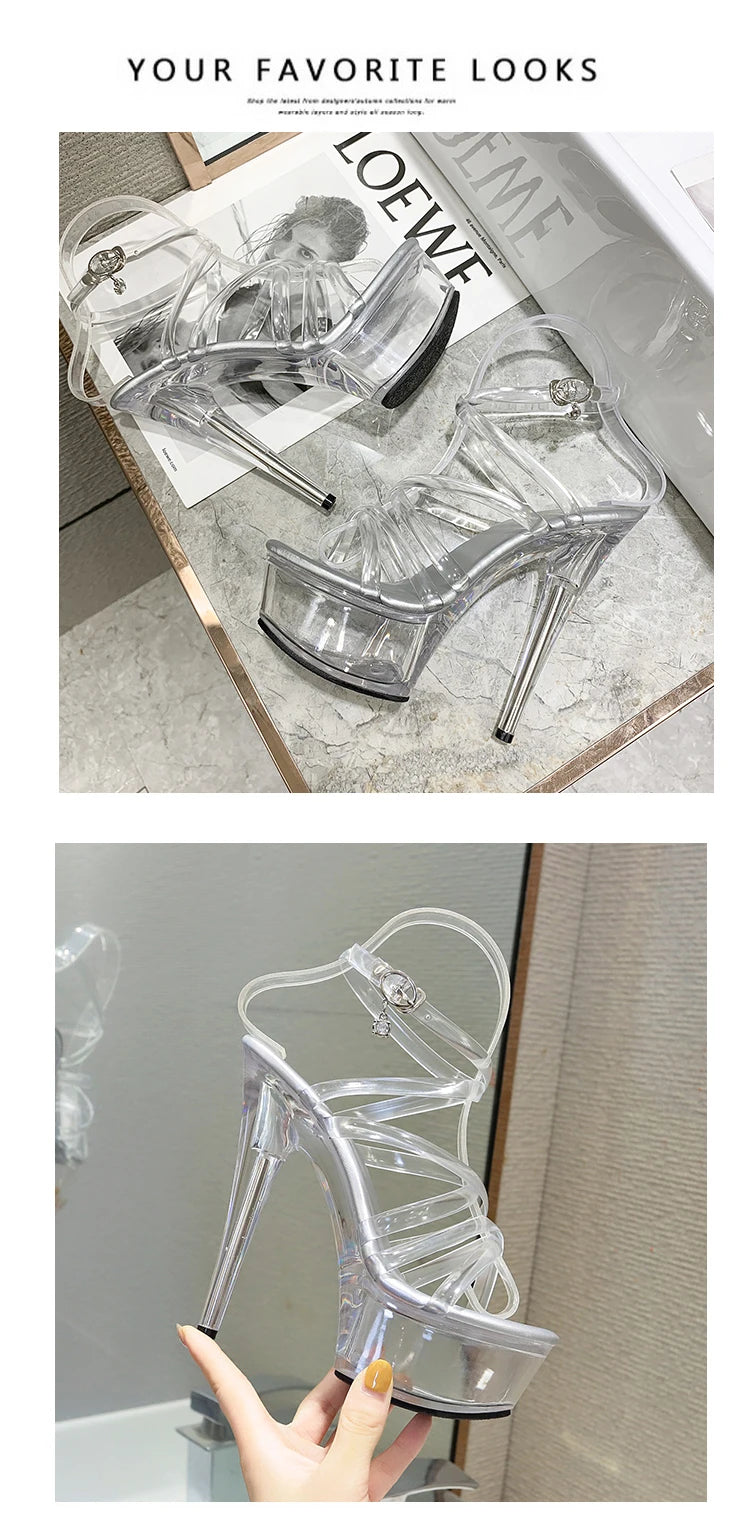 Sandales Plateformes Transparentes 20cm - Talons Hauts Sexy Soirée Club - badassmood