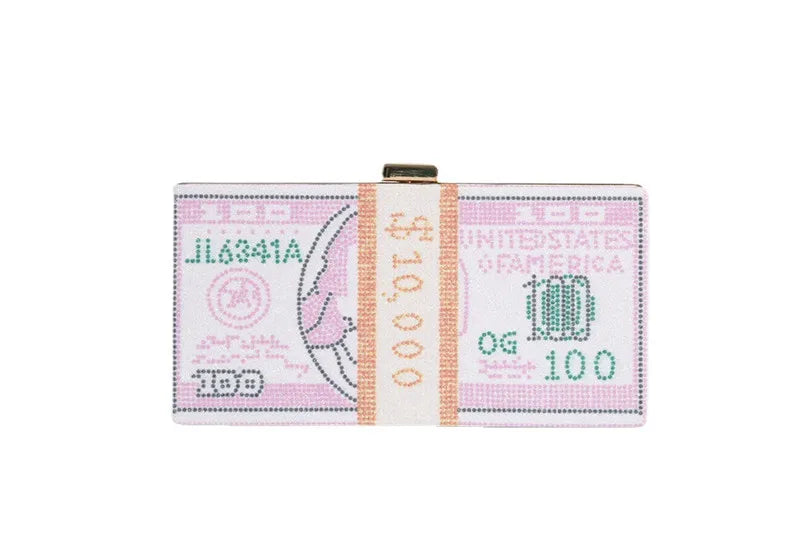Pochette Liasse Billets Strass Luxe - Clutch Dollars Soirée Mariage Originale - badassmood
