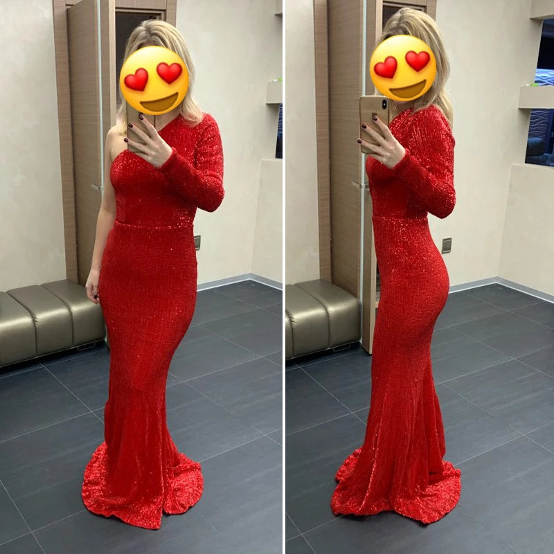 Robe de Soirée Sequins Asymétrique Femme - Robe Sirène Luxe Dos Nu