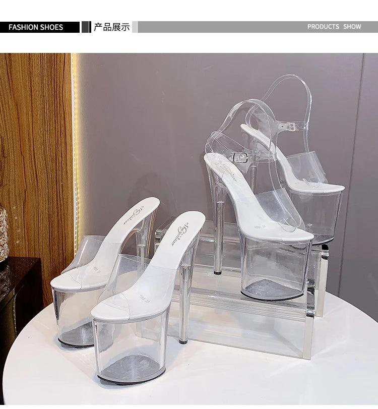 Sandales Plateformes Transparentes 20cm - Talons Hauts Sexy Soirée Club - badassmood