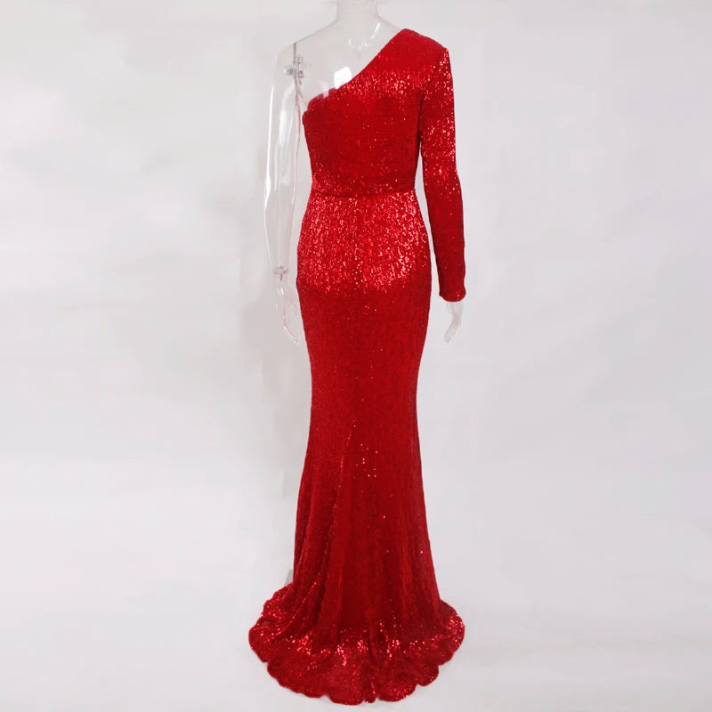 Robe de Soirée Sequins Asymétrique Femme - Robe Sirène Luxe Dos Nu