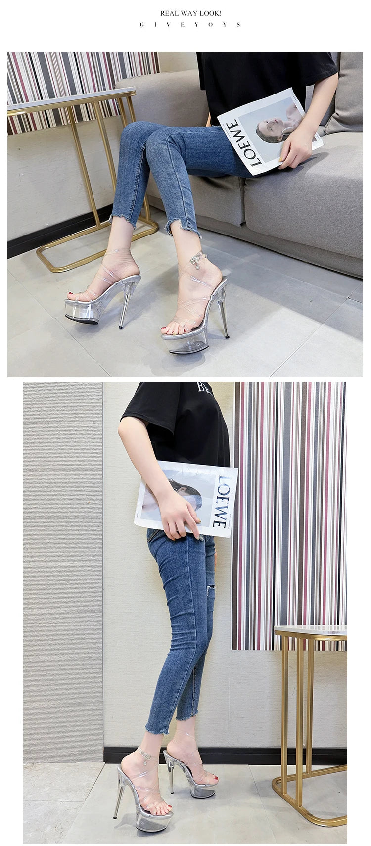 Sandales Plateformes Transparentes 20cm - Talons Hauts Sexy Soirée Club - badassmood