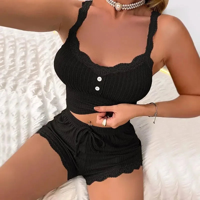 Women Pajama Sets Pijama Pajamas Woman Summer Set Sexy Women Sleepwear for Sleeping Women's Trousers Sleep Lounge Underwear - badassmood