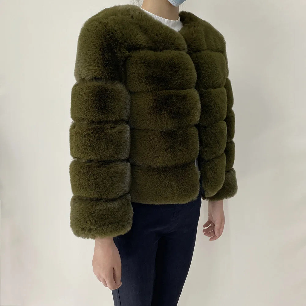 Veste Fourrure Renard Synthétique Beige Femme - Blouson Court Manches 3/4 - badassmood