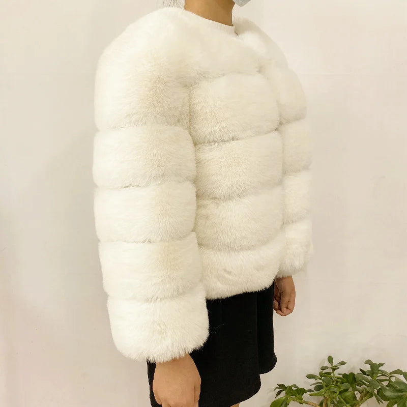 Veste Fourrure Renard Synthétique Beige Femme - Blouson Court Manches 3/4 - badassmood