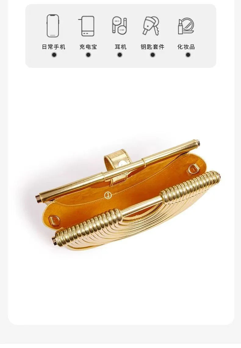 Sac Lune Tissé Doré Luxe Designer 2026 - Hobo Cuir Argent Clutch Soirée Femme - badassmood