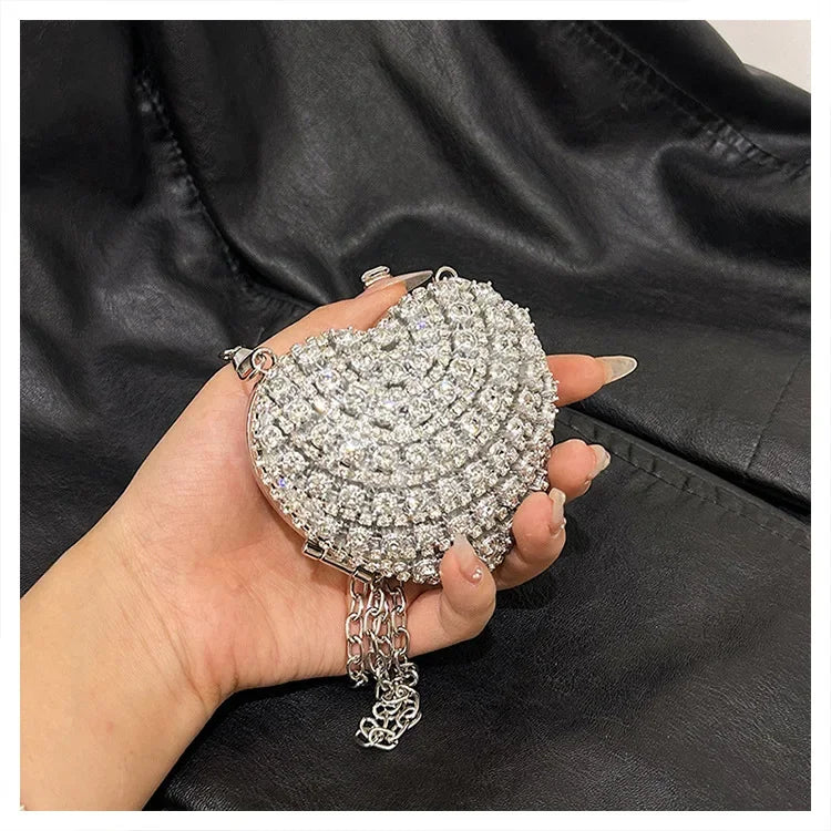 Pochette Clutch Luxe Diamants Cœur Cristal - Sac Soirée Mariage Strass Femme - badassmood