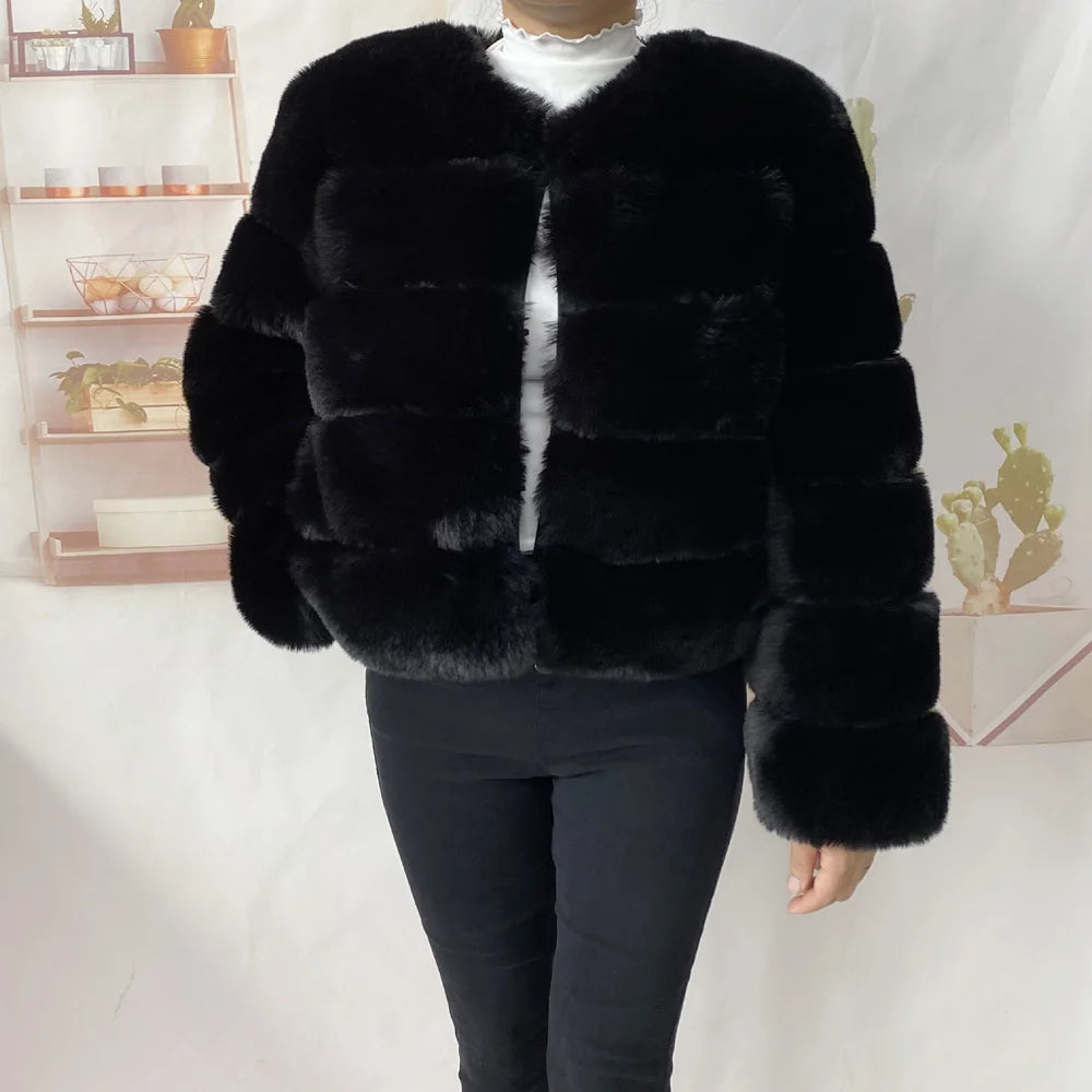 Veste Fourrure Renard Synthétique Beige Femme - Blouson Court Manches 3/4 - badassmood