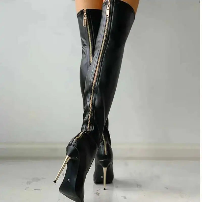 Bottes Cuissardes Talons Hauts Femme Rouge - Cuissardes Zip Stiletto