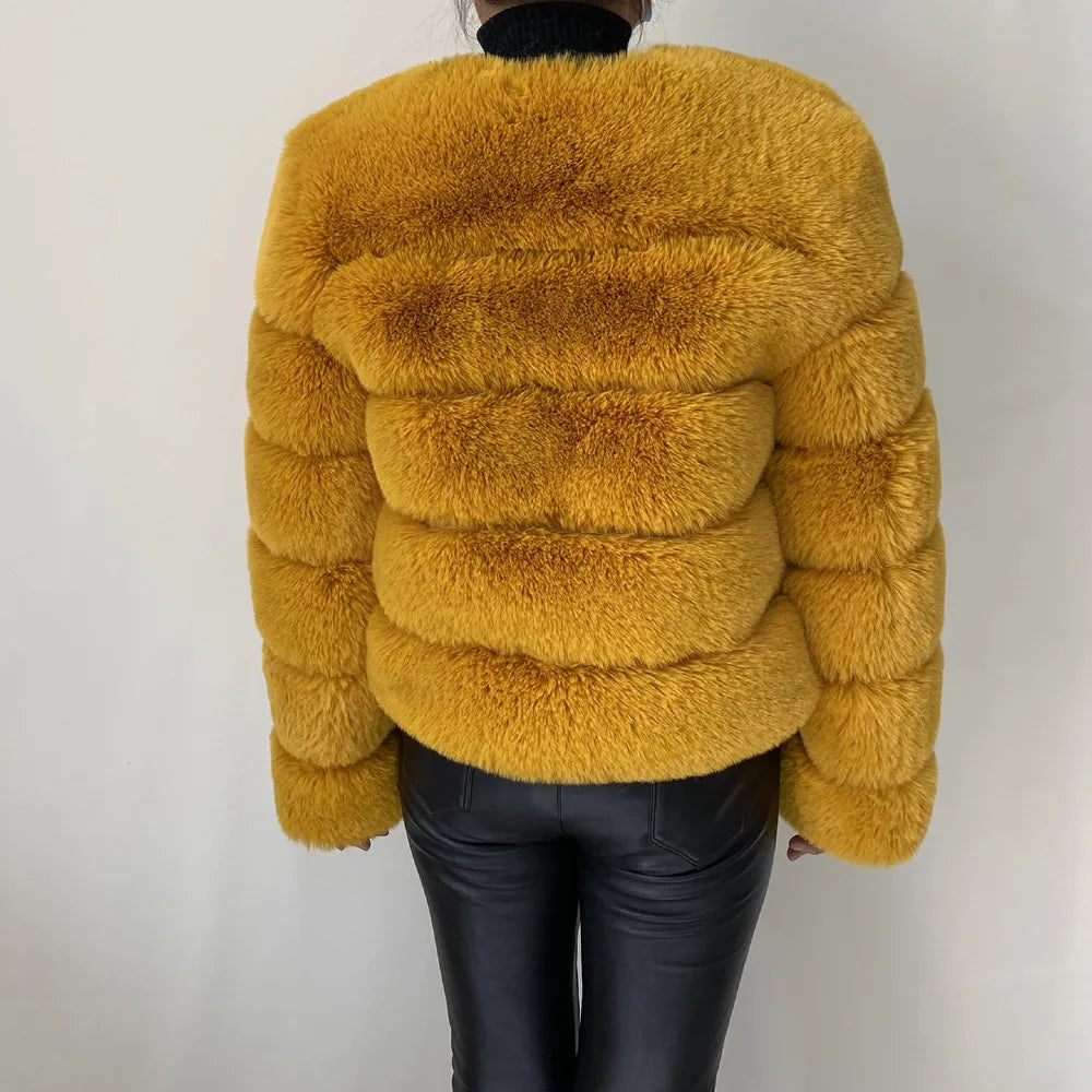 Veste Fourrure Renard Synthétique Beige Femme - Blouson Court Manches 3/4 - badassmood