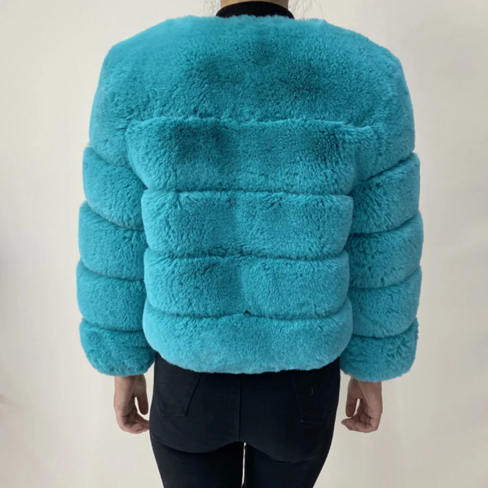 Veste Fourrure Renard Synthétique Beige Femme - Blouson Court Manches 3/4 - badassmood