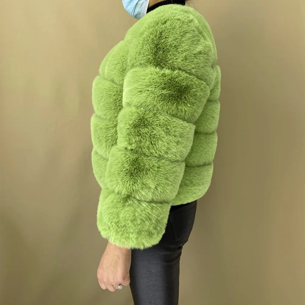 Veste Fourrure Renard Synthétique Beige Femme - Blouson Court Manches 3/4 - badassmood