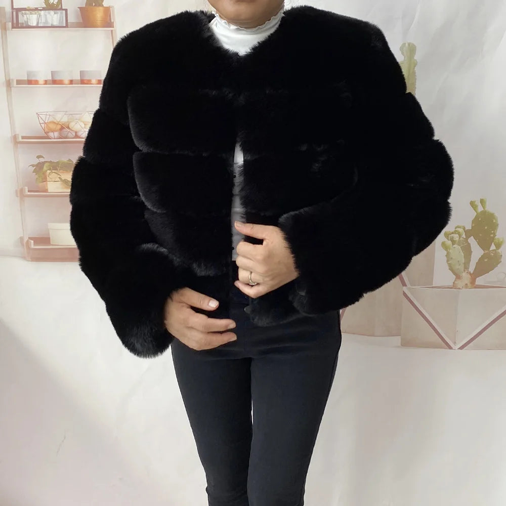 Veste Fourrure Renard Synthétique Beige Femme - Blouson Court Manches 3/4 - badassmood