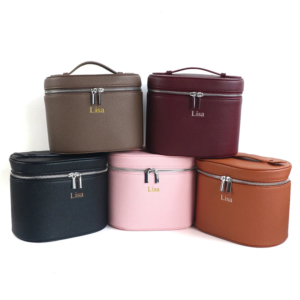 Large-capacity PU leather cosmetic box with internal storage box, customizable names and letters, travel portable cosmetic bag - badassmood