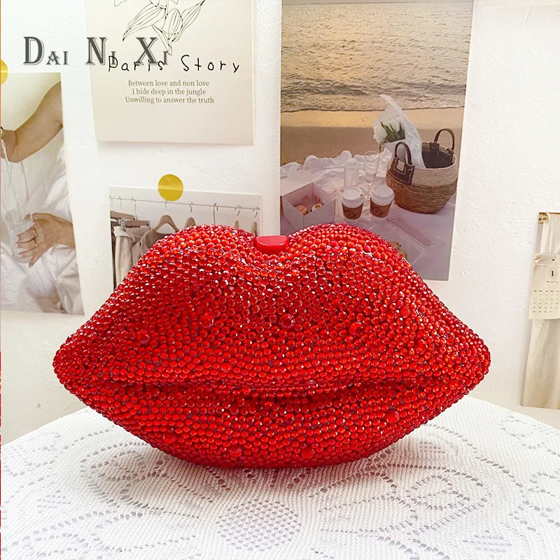 Pochette de soirée rouge à lèvres avec cristaux, sac élégant pour mariage ou fête, luxe pour femme, Badassmood.com