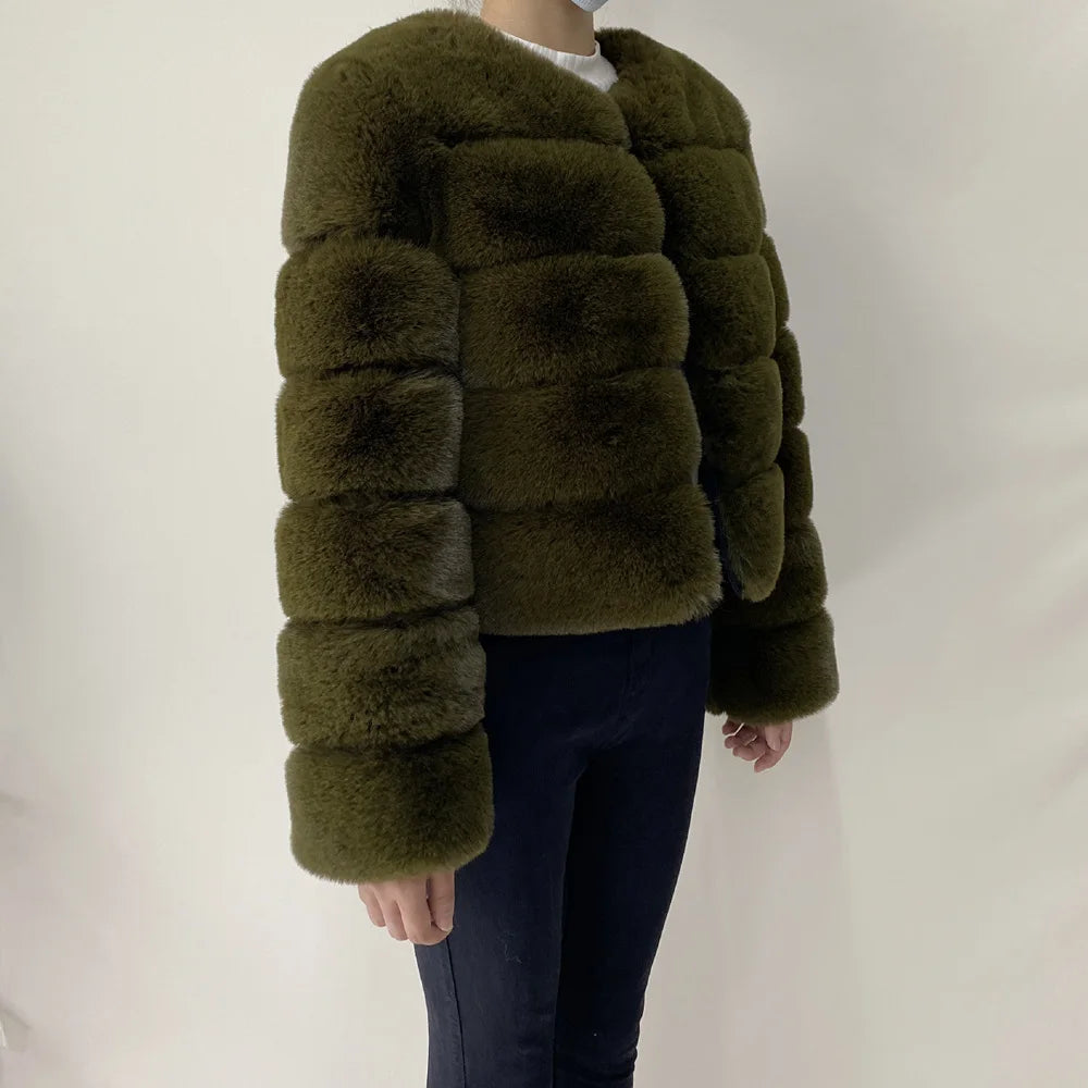 Veste Fourrure Renard Synthétique Beige Femme - Blouson Court Manches 3/4 - badassmood