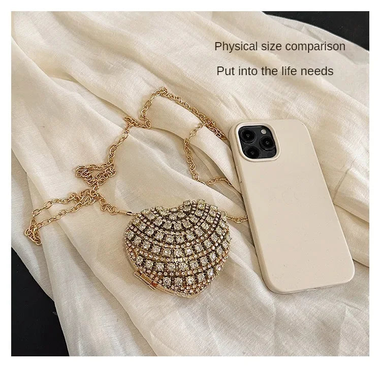 Pochette Clutch Luxe Diamants Cœur Cristal - Sac Soirée Mariage Strass Femme - badassmood