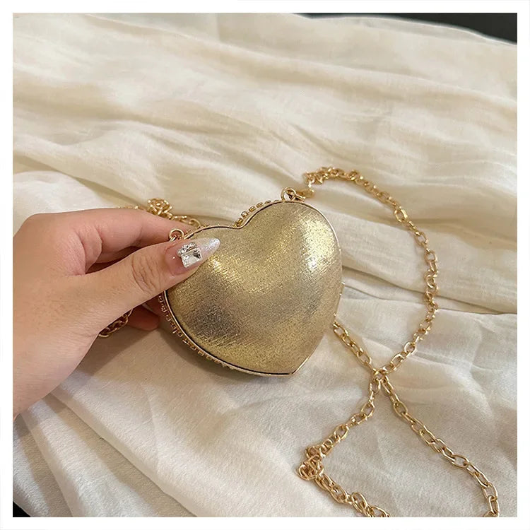 Pochette Clutch Luxe Diamants Cœur Cristal - Sac Soirée Mariage Strass Femme - badassmood