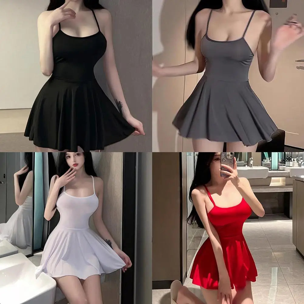 Sexy Women Pleated Micro MINI Dress Bandage Smooth Uniform Slip Mini Dress Night Club Outfits Allure Ruffled Dress Backless - badassmood