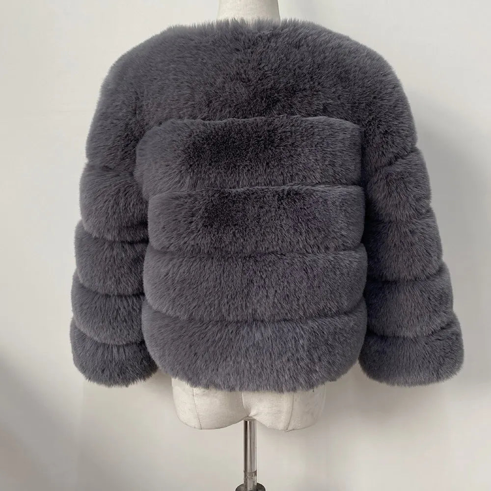 Veste Fourrure Renard Synthétique Beige Femme - Blouson Court Manches 3/4 - badassmood