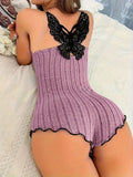 Back Butterfly Embroidery Design Pajamas for Womens Onesies Summer Sleepwear Lace Splicing Bodysuit Loungerwear - badassmood