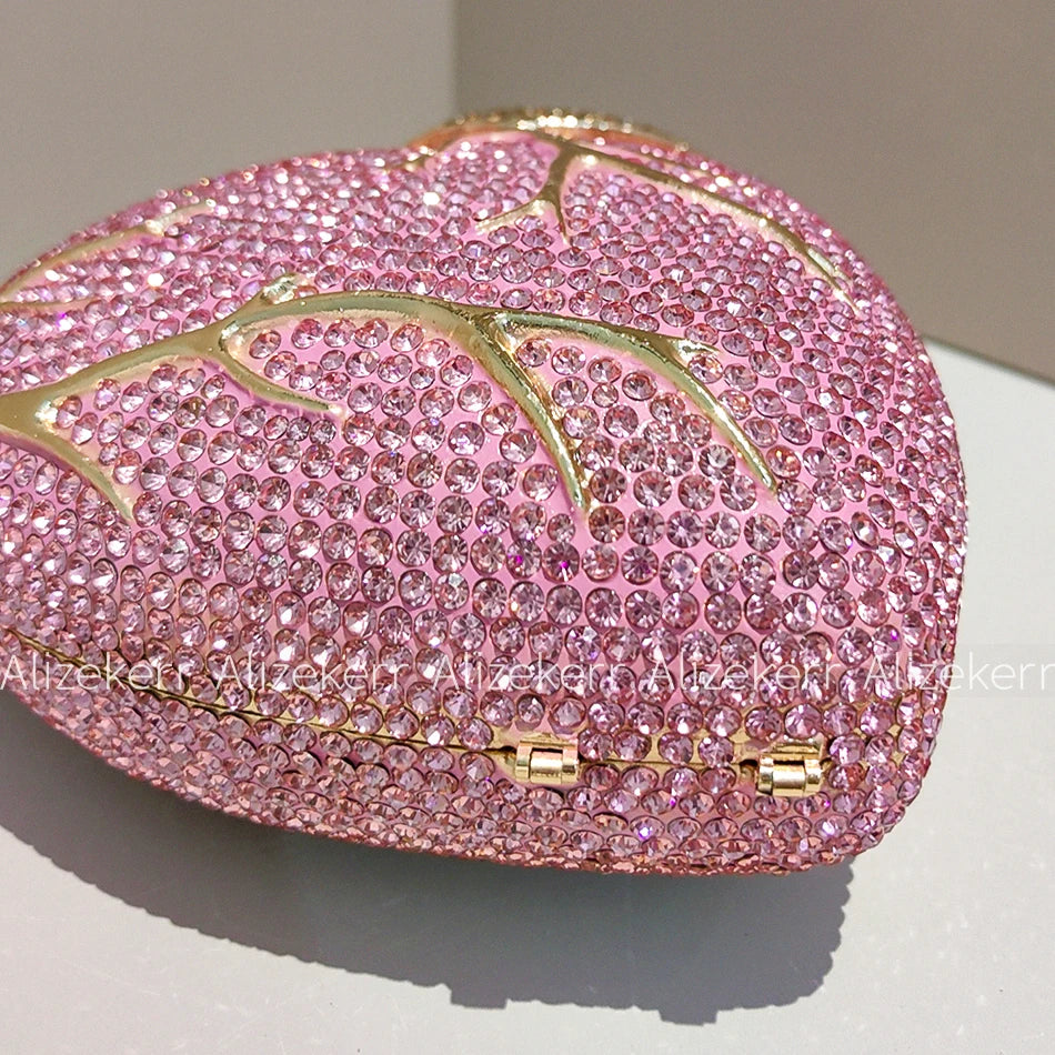 Pochette de soirée en forme de cœur avec strass et diamants, sac élégant pour mariage et fête, luxe pour femme.