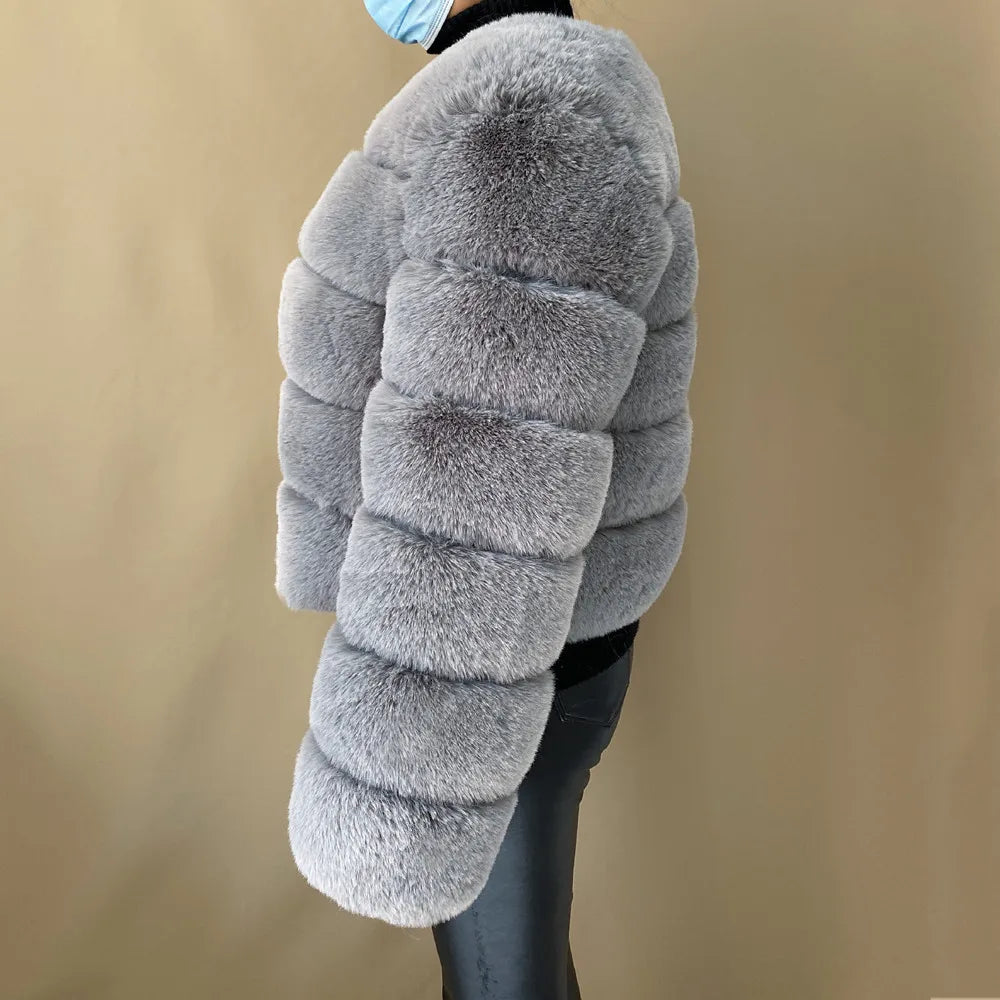 Veste Fourrure Renard Synthétique Beige Femme - Blouson Court Manches 3/4 - badassmood