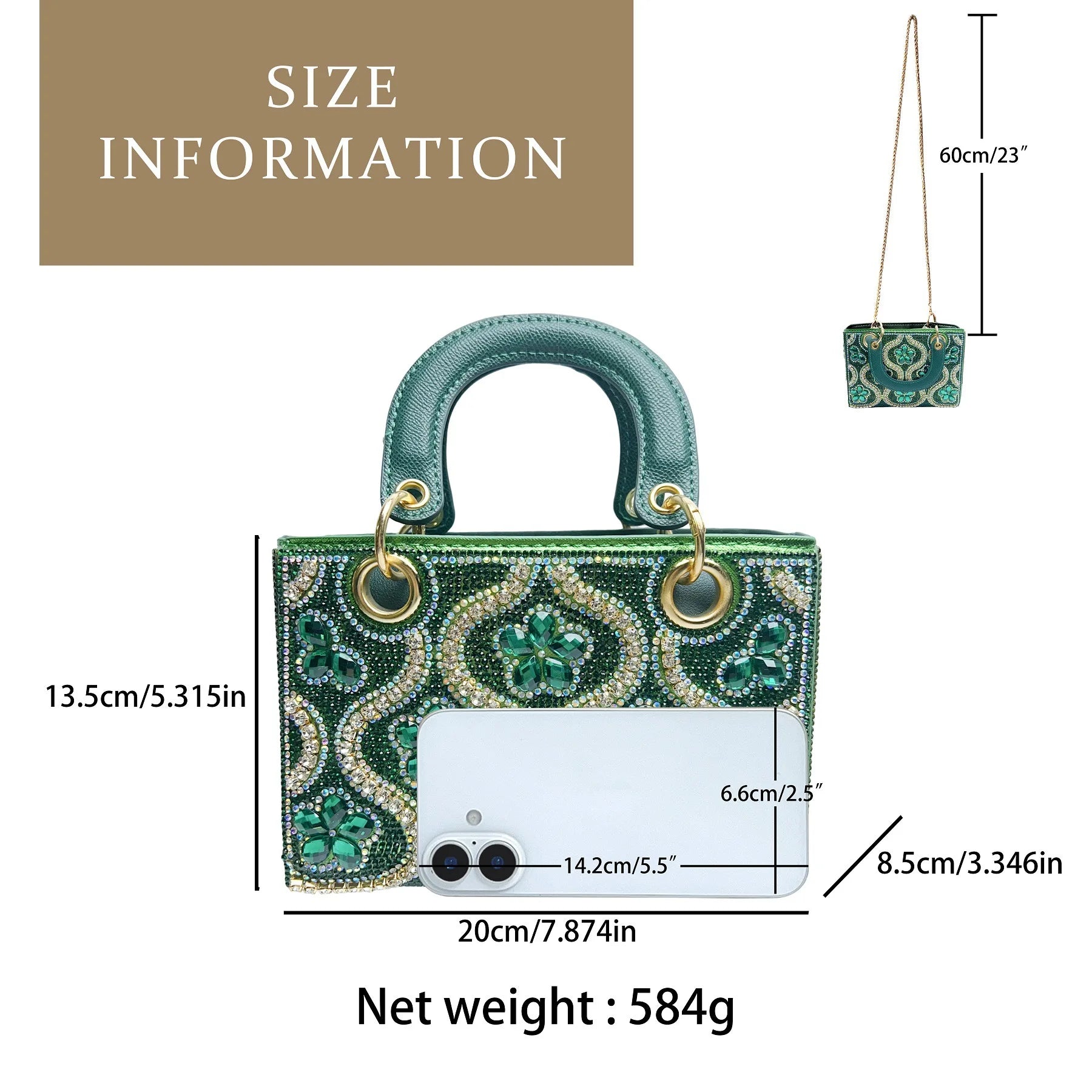 Sac bandoulière femme en strass et diamants, pochette de soirée avec chaîne élégante, style luxe et glamour.