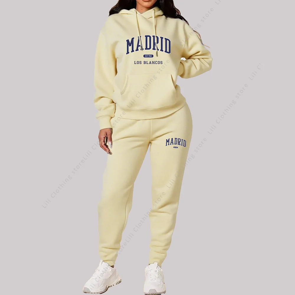 Ensemble Jogging Femme 2 Pièces Madrid - Sweat Capuche + Pantalon Automne Hiver Sportswear - badassmood