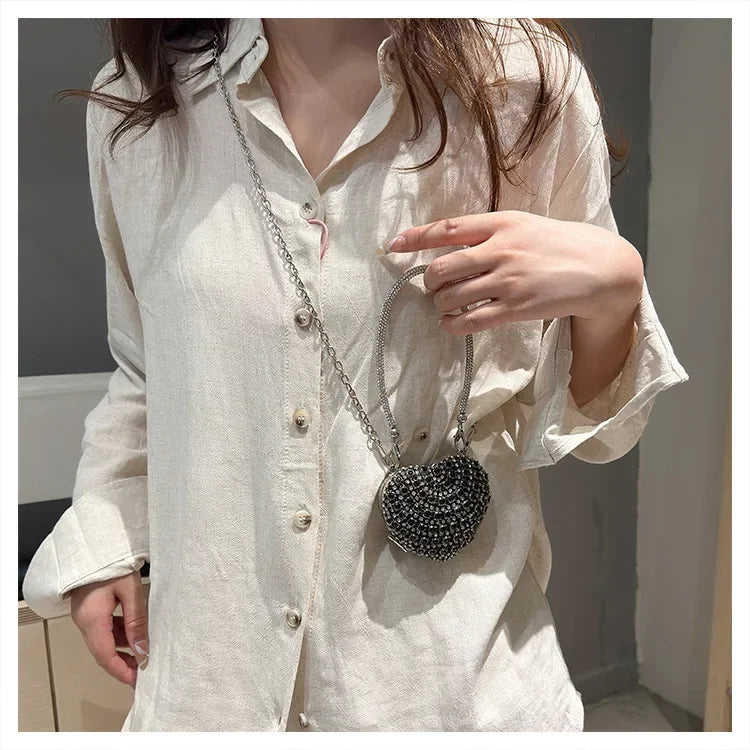 Pochette Clutch Luxe Diamants Cœur Cristal - Sac Soirée Mariage Strass Femme - badassmood