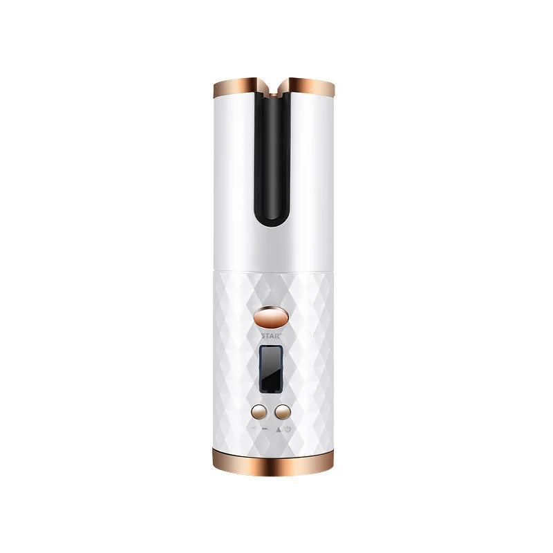 Boucleur automatique sans fil pour cheveux, rechargeable via USB, avec bouclettes naturelles et élégantes.