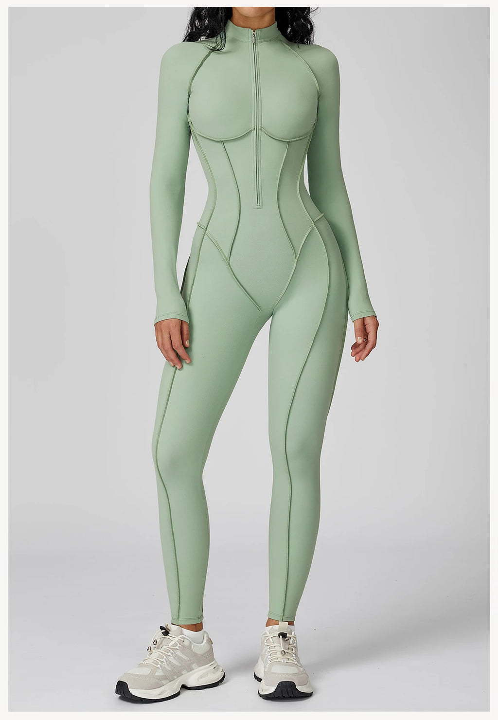 Yoga Bodysuit Long Sleeved Women's Tracksuits Gym Zipper Jumpsuits Sports Workout High-intensity Fitness One-piece Tights Suit - badassmood