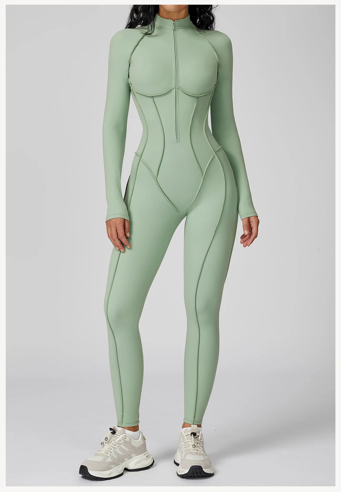 Yoga Bodysuit Long Sleeved Women's Tracksuits Gym Zipper Jumpsuits Sports Workout High-intensity Fitness One-piece Tights Suit - badassmood