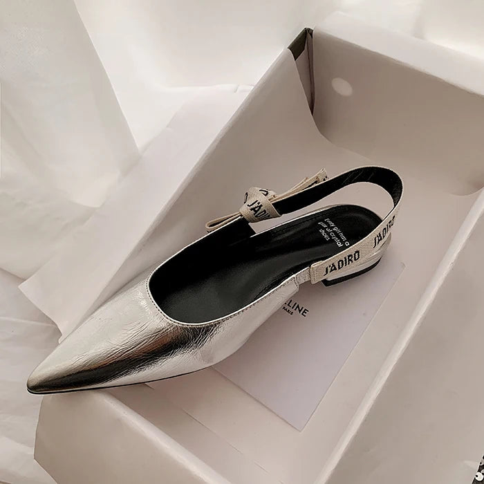 Sandales plates pointues pour femme avec talon bloc de 3-5 cm, bride élastique, en cuir noir, taille 33-46, chaussure tendance.