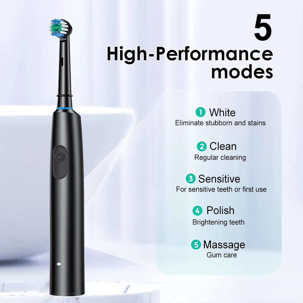 Electric Toothbrush Rotary Rechargeable Electric Toothbrush for Adults Rotating Electric Toothbrushes with 8 Soft Brush Heads - badassmood