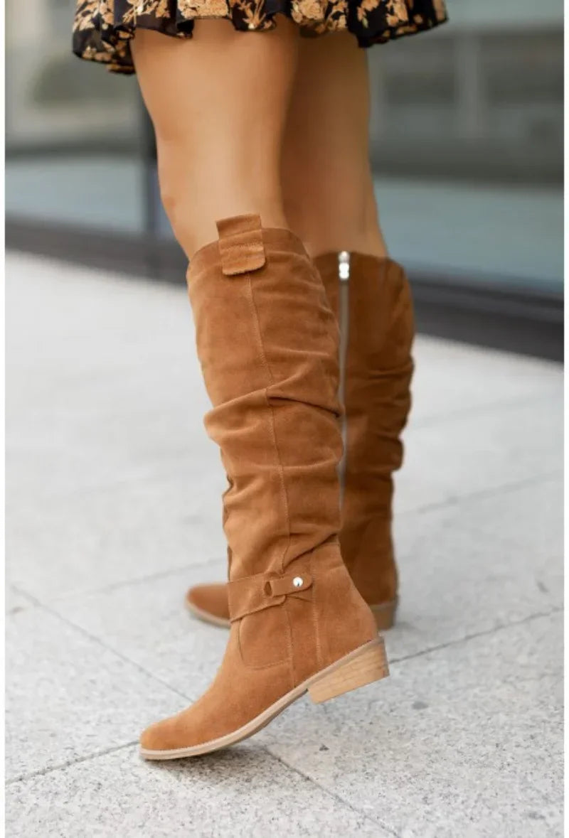 Bottes Cuissardes Femme Daim - Cuissardes Talons Bas Zip Latéral Rétro - badassmood
