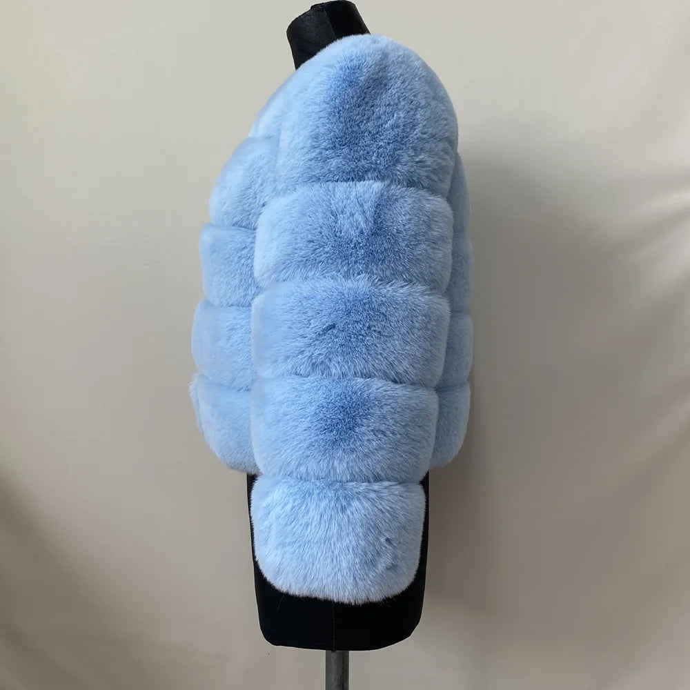 Veste Fourrure Renard Synthétique Beige Femme - Blouson Court Manches 3/4 - badassmood