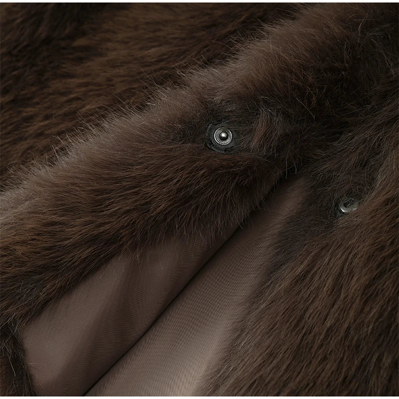 Manteau Fourrure Synthétique Marron Femme - Veste Longue Boutons Pression Hiver - badassmood