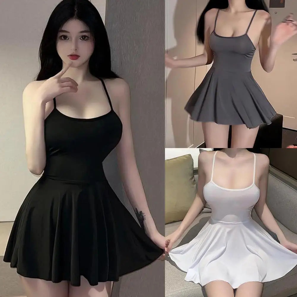 Sexy Women Pleated Micro MINI Dress Bandage Smooth Uniform Slip Mini Dress Night Club Outfits Allure Ruffled Dress Backless - badassmood