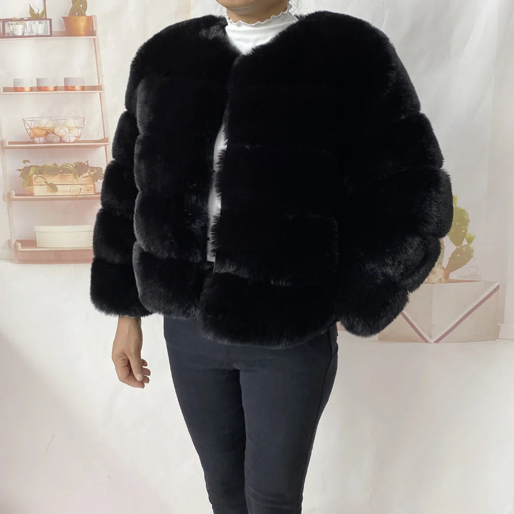 Veste Fourrure Renard Synthétique Beige Femme - Blouson Court Manches 3/4 - badassmood