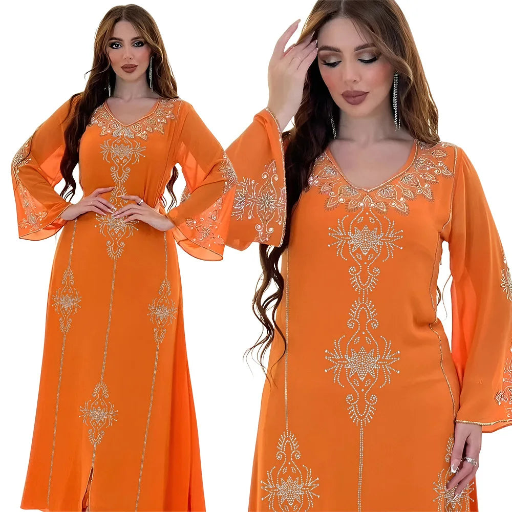 Abaya Musulmane Femme Été - Robe Longue Col V Manches Longues Élégante - badassmood