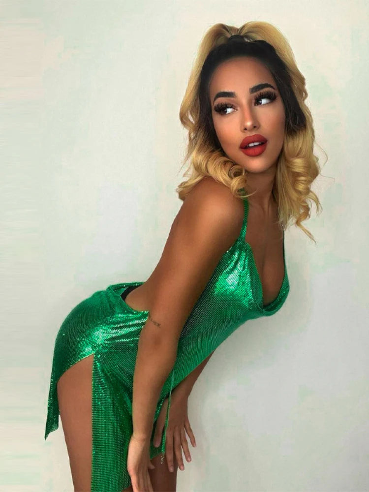 Robe Courte Sequins Dos Nu - Bretelles Soirée Party Glamour - badassmood