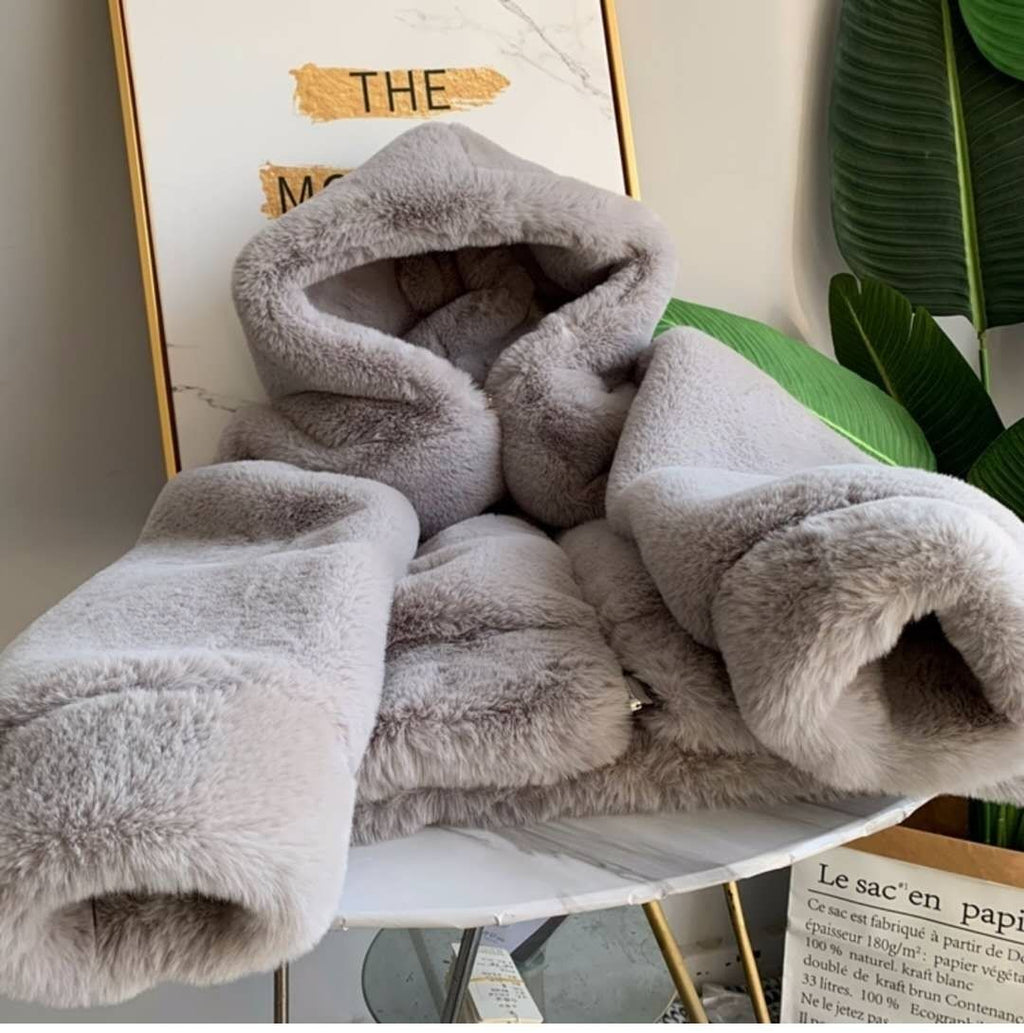 Manteau Fourrure Synthétique Femme - Veste Capuche Velours Épais Hiver - badassmood