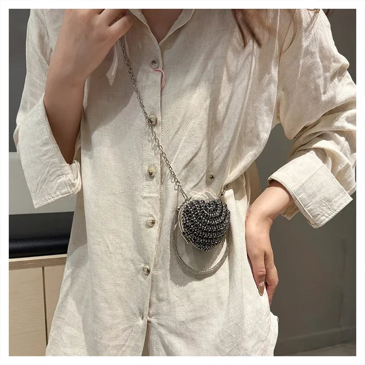 Pochette Clutch Luxe Diamants Cœur Cristal - Sac Soirée Mariage Strass Femme - badassmood