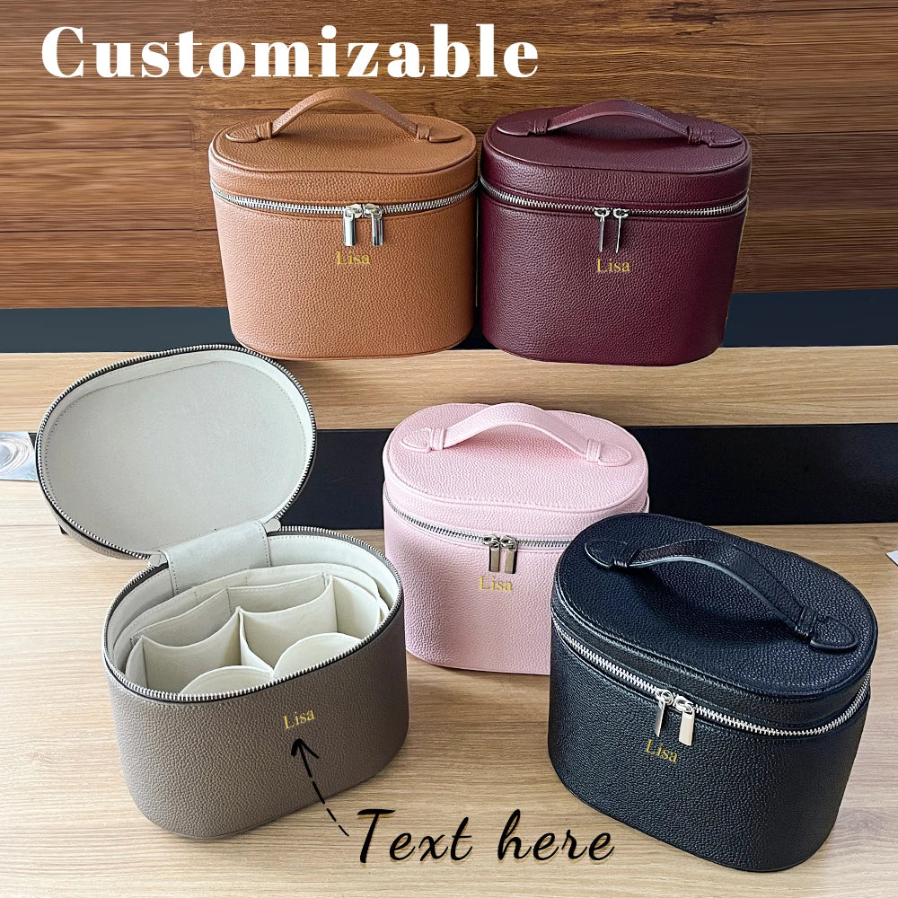Large-capacity PU leather cosmetic box with internal storage box, customizable names and letters, travel portable cosmetic bag - badassmood