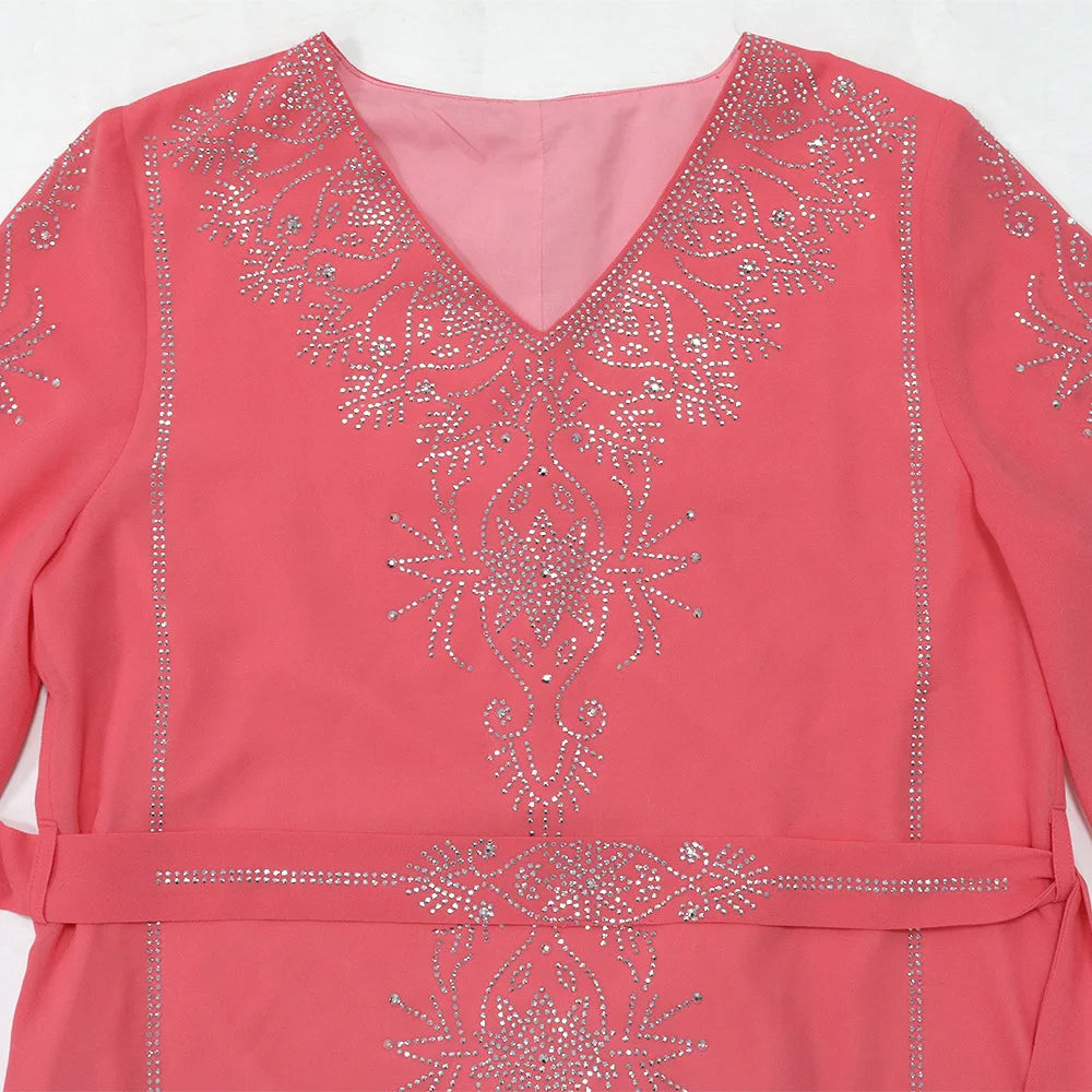 Abaya Musulmane Femme Été - Robe Longue Col V Manches Longues Élégante - badassmood